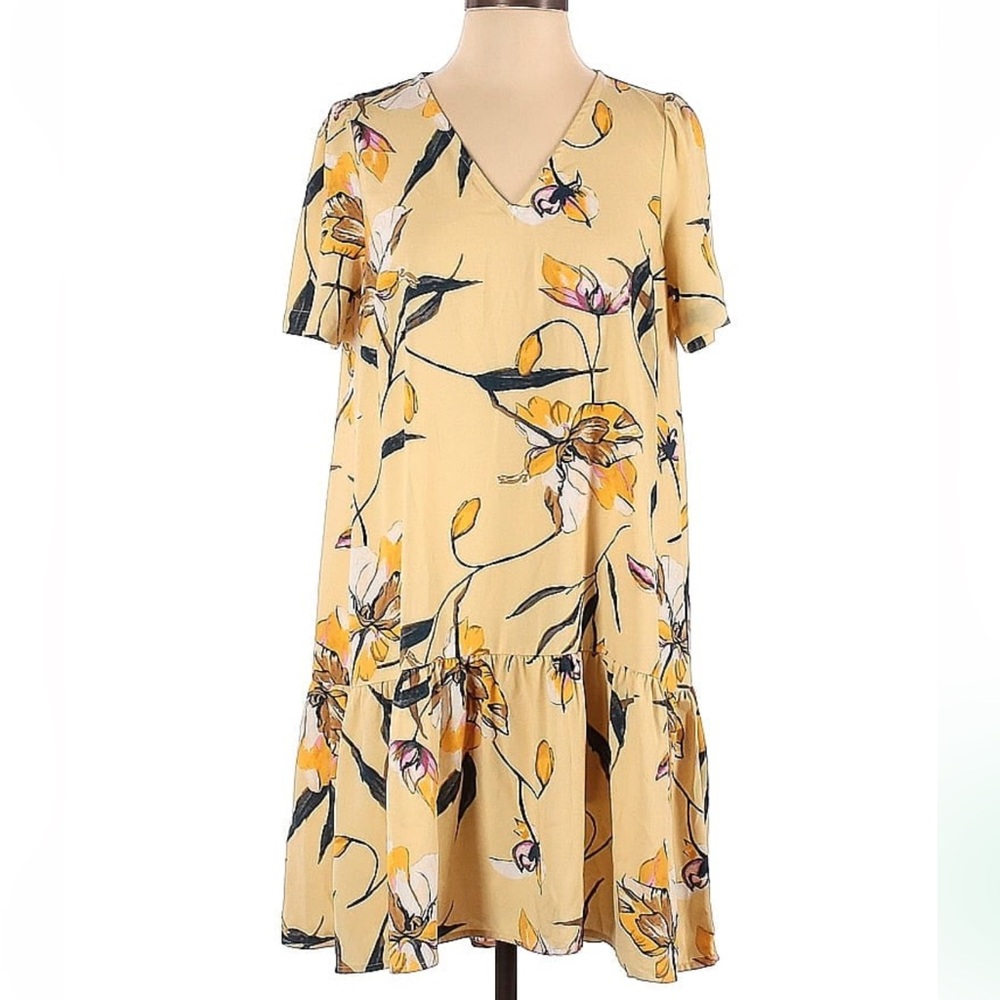 A New Day Yellow Floral Swing Shift Mini Dress Size XS